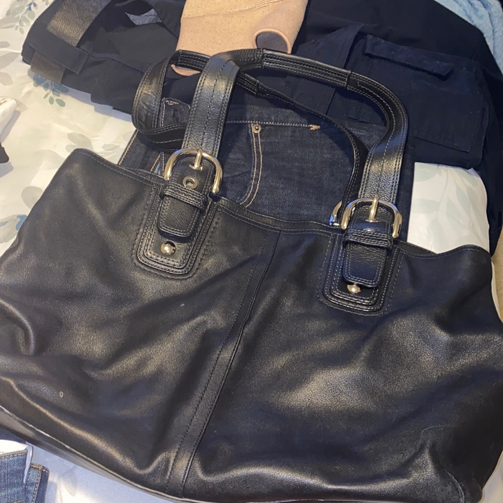 Black leather coach purse